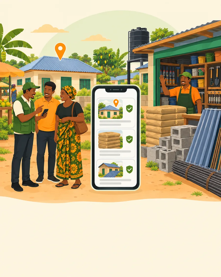 Mtaa wenye nyumba, fremu za biashara na viwanja vinavyouzwa